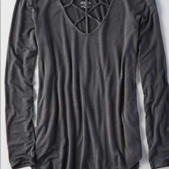 AEO Soft & Sexy Cage Front T-Shirt , Gray XS - Picture 9 of 10